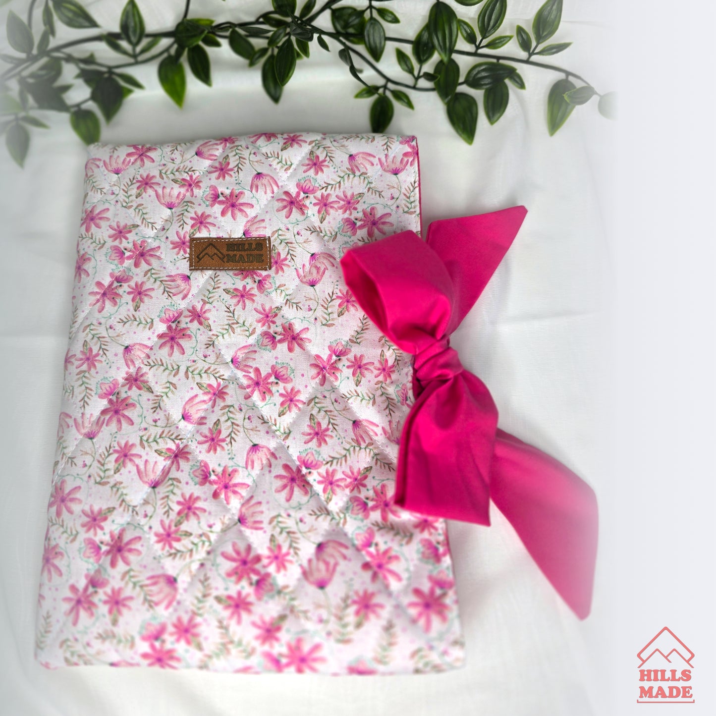 Quilted Bow Book Sleeve - Pink Floral